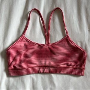 Lululemon Flow Y Bra. Size 6. Red with pink stripes.